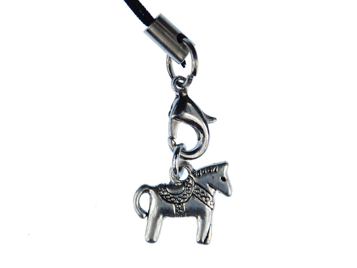 Miniblings Dala Horse Mobile Cell Phone Charm Pendant Silver