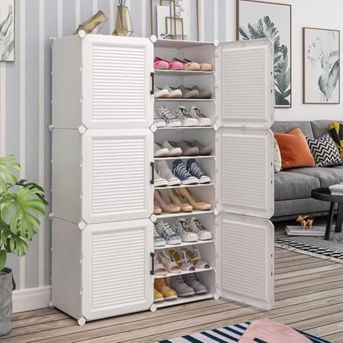 Image of Plastic Shoe Rack for Home with Door, 6 Door 18 Shelf | DIY Shoe Stand Organizer Cabinet for 36 Pairs Storage | Portable Slipper & Chappal Stand (Black)
