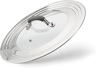 Universal Pans Pots Lid Cover Fit All 8.25 Inch to 12 Inch Pots/Pans/Woks Stainless Steel and Glass Lid with Heat Resistant Knob, Gray