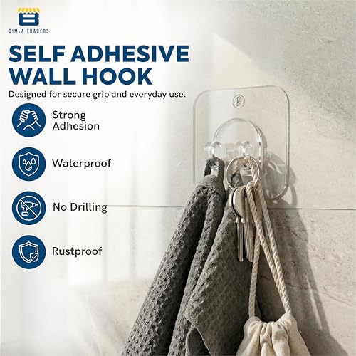 Image of Btag V Shape Self Adhesive Wall Sticker Hooks | Strong Grip for Home, Bathroom, Kitchen & Office Use | Waterproof & Rust-Proof Design | Easy Install, Long-Lasting Hold for Any Room (Transparent PO20)