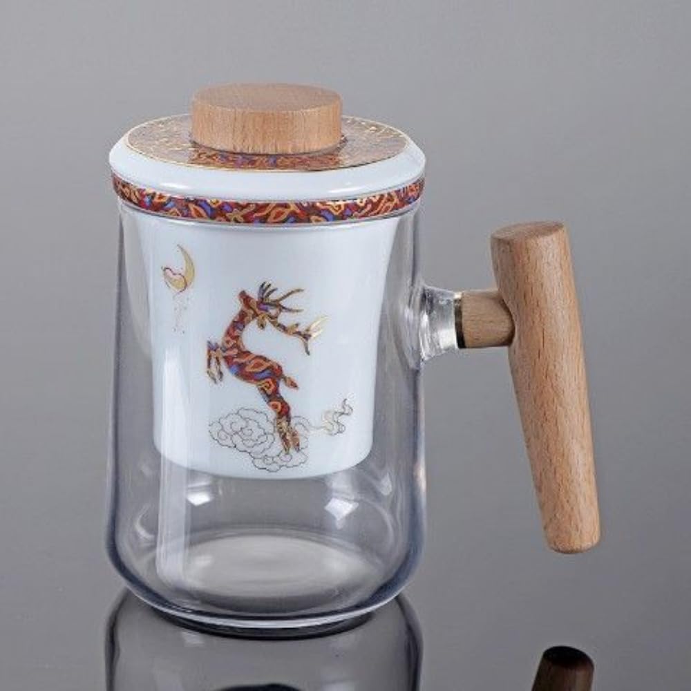 Kryształowy kubek do kawy, szklanki filiżanki do kawy/herbaty, 350 ml szklana filiżanka do herbaty z uchwytem biurowa ceramiczna wkładka z pokrywką kubek do robienia herbaty
