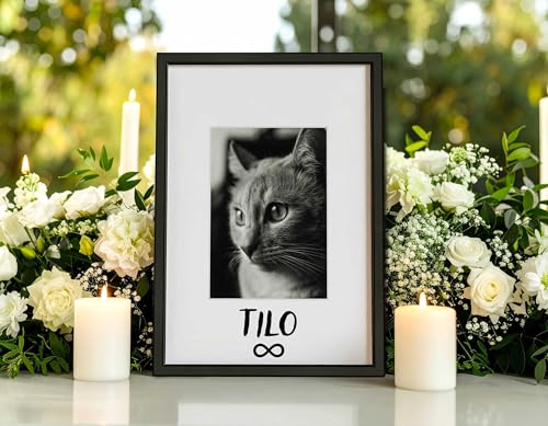 DEHA Design Trauerrahmen, 21 x 29,7 cm (A4), Aluminium, Silber, mit Passepartout 13x18, Portraitrahmen zum Auftstellen und Aufhängen im Hoch- & Querformat, Echtglas, Memoria