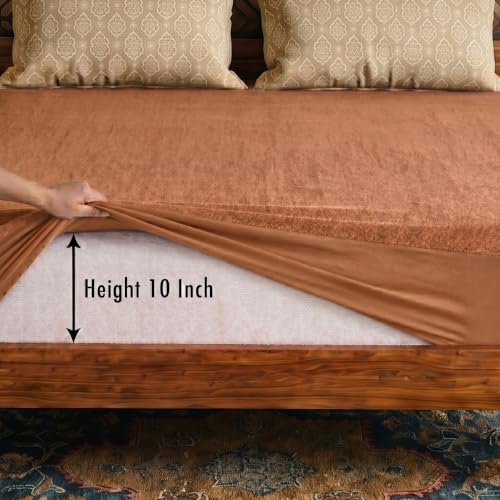 Image of Lithara Terry Cotton Fitted Mattress Protector for King Size Bed | Waterproof & Elastic Band | Ultra Soft & Hypoallergenic Mattress Cover | Size : 72 x 75 Inches (6 x 6.25 Feet) | (Gold)