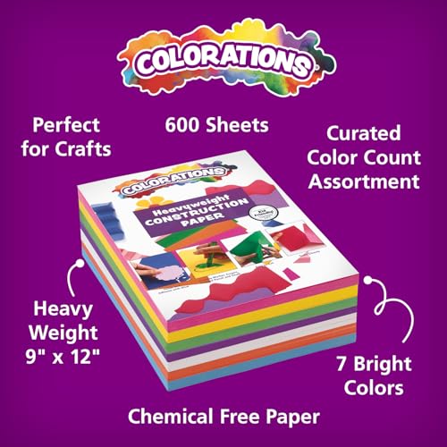 Colorations BRITESTK Construction Paper For Kids - 7 Bright Colors - 600 Bulk Sheets Of 9 Inchx12 Inch - Assorted Pack Of Heavy-Duty Craft Paper thumb #1