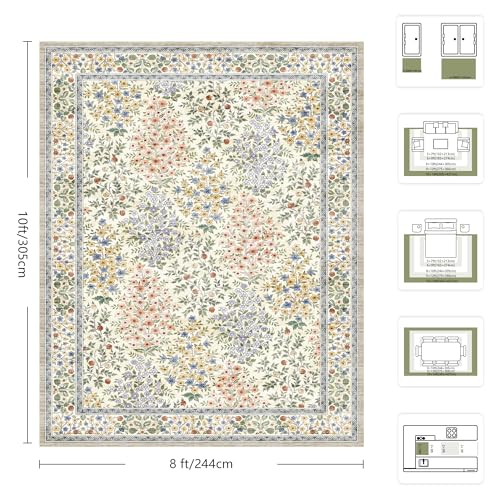 Tapete decorativo 8x10 Beige Floral Boho miniatura 2
