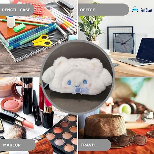 Image of FunBlast Fur Pencil Pouch for Girls - Cute Cartoon Animal Pouch, Multi-Purpose Zipper Case for School Kids, Cosmetic Pouch for Girls, Coin & Travel Pouches for School /Office (White-B)