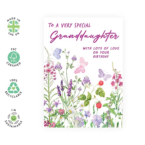 CENTRAL 23 Pretty Greeting Card for Women - 'To A Very Special Granddaughter' - Floral Birthday Card for Female - Granddaughter Gift from Grandma & Grandpa - Comes with Stickers