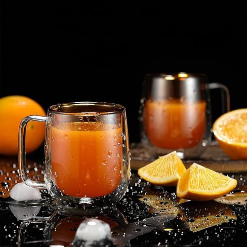 Image of Double Wall Glass Coffee Mugs - Glass Double Layer Tea & Coffee Cup Double Walled Glass Mugs for hot & Cold Drinks Coffee Tea Milk cappuchino Juice (240ML Mug, 2 Pieces) (MCV-9)