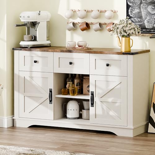 47-Farmhouse-Buffet-Cabinet-with-Storage-Barn-Doors-Sideboard-Buffet-Storage-Cabinet-with-Shelves-and-3-Drawers-Wooden-Coffee-Bar-Cabinet-for-Kitchen-Living-Room 47 Farmhouse Buffet Cabinet with Storage Barn Doors Sideboard Buffet Storage Cabinet with Shelves and 3 Drawers Wooden Coffee Bar Cabinet for Kitchen Living Room