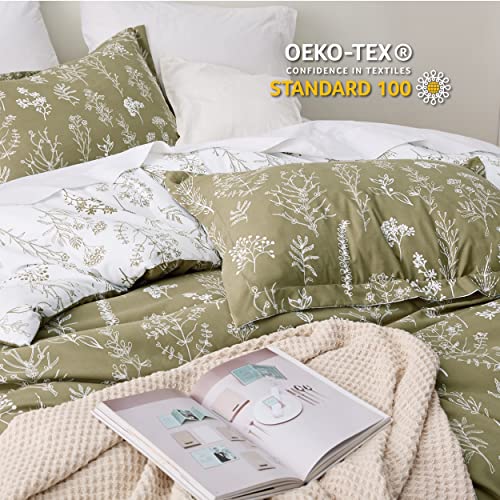 Image of Bedsure Full Comforter Set - Olive Green Bed Set, 3 Pieces Cute Floral Bedding, 1 Soft Reversible Botanical Flowers Comforter and 2 Pillow Shams