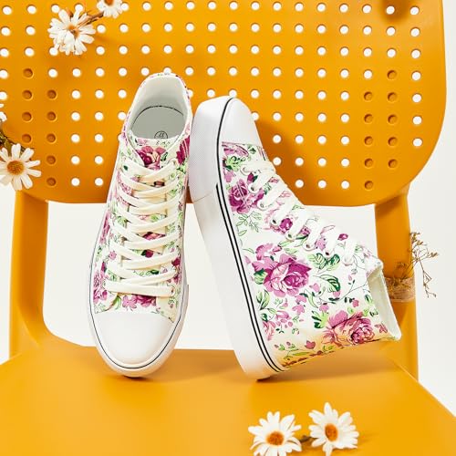 Image of yageyan Womens High Top Canvas Sneakers Fashion White Shoes for Women