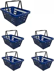 Cesto de compras em plástico de 15 litros - reforçado, cesto multifuncional para mercados e supermercados (Azul)