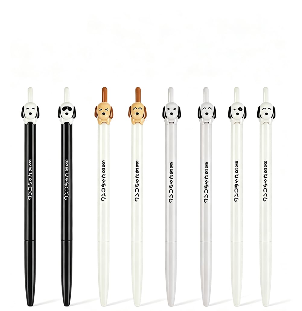Gelschreiber, Motiv: schwarzer weißer Hund, 0,5 mm, Cartoon, niedliche Gelstifte, schwarze Tinte, Druckstift, Büro, Schreibwaren, Schule, Geschenke, Kawaii-Zubehör, 8 Stück