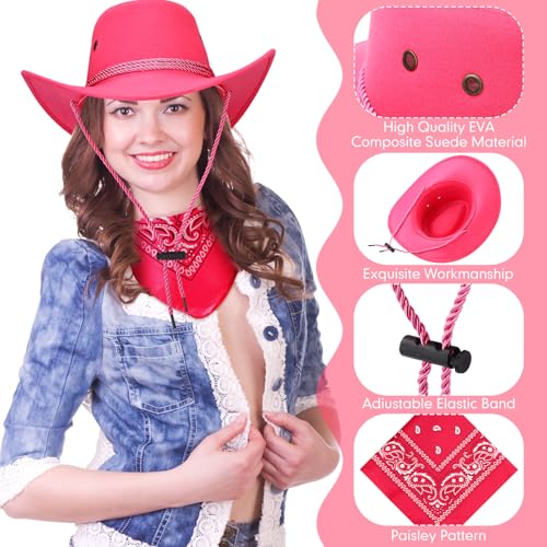 Image of Zhanmai 12 Pcs Cowboy Hat and Bandana Cowboy Cowgirl Hats Bulk Western Party Costume Halloween Accessory