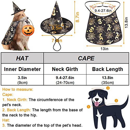 Qidelong 2 Pack Dog Halloween Costumes, Pet Vampire Cape And Witch Hat Cool Outfit, Party Cosplay Funny Apparel, For Medium Large Dogs, Wizard Hat/Cloak With Pumpkin And Spider Web Pattern #TOP4