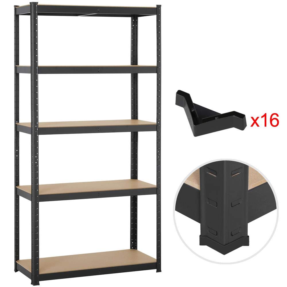 Yaheetech Scaffale/Scaffalattura Metallo da Garage 180 x 90 x 40 cm a 5 Ripiani Portata 175 kg per Ripiano in Acciaio Mensola da Cucina Magazzino Negozio Salvaspazio Nero