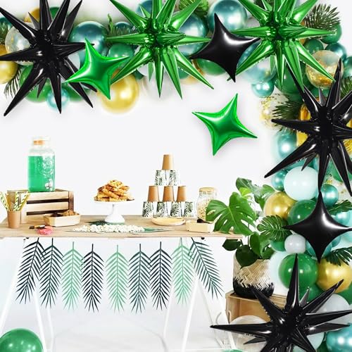 Image of TONIFUL 22Inch 18Pcs Black Green Large Explosion Star Mylar Balloons and 10Inch Four Pointed Star Balloons Set for Christmas New Year Birthday Wedding Bridal Shower Anniversary Photo Booth Supplies