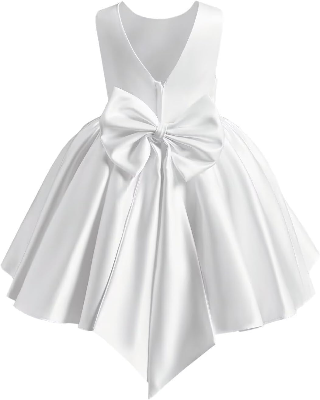Satin Flower Girl Dress Sleeveless First Communion Dress for Girls Knee Length Kids Girls Birthday Party Gowns