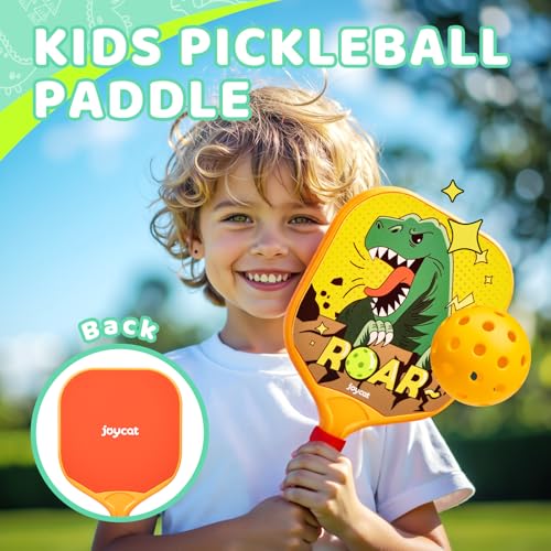 Image of Joycat Kids Pickleball Paddles Set of 2, Lightweight Plastic Cute Pickleball Paddles with Small Grip, 2 Pickleballs, 1 Drawstring Bag,Indoor Outdoor Sport Gift for Kids,Beginner