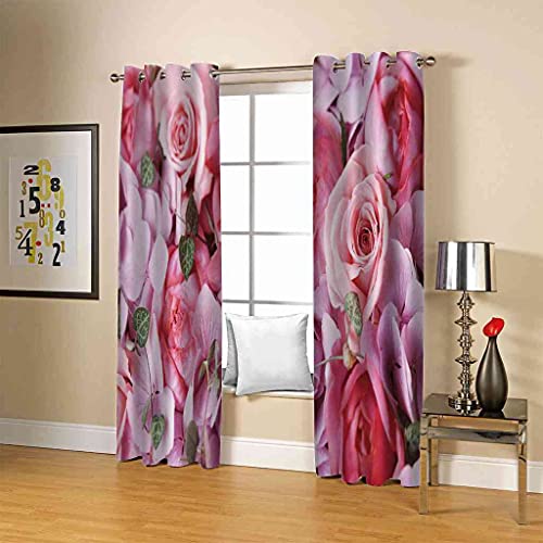 Rideaux occultants à fleurs roses pour la chambre d'enfants et cuisine