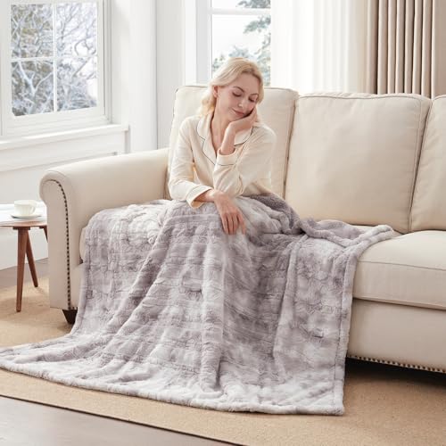 Image of Westinghouse Electric Throw Blanket, Faux Fur Heated Blanket with 6 Heating Levels & 2-10 Hours Auto Off, Soft Cozy Sherpa Heated Blanket Washable Blanket (50 inch x 60 inch Throw Size, Light Grey)