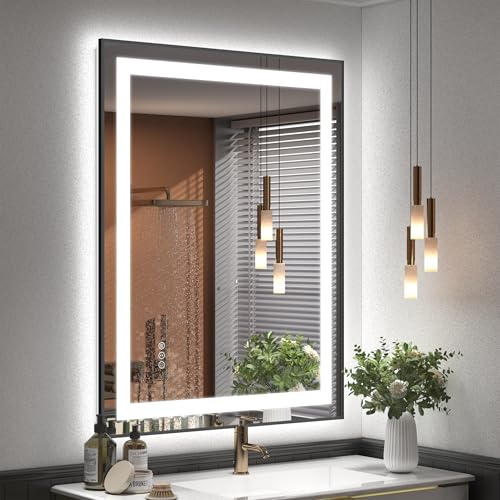 Image of 28x36 Inch Black Framed LED Lighted Bathroom Mirror