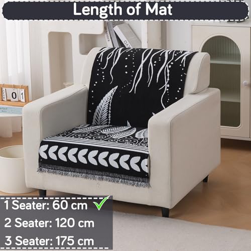 Image of HOKIPO Serene Abode Sofa Cover 1 Seater, 180x60 cm, Black Fern Tribal