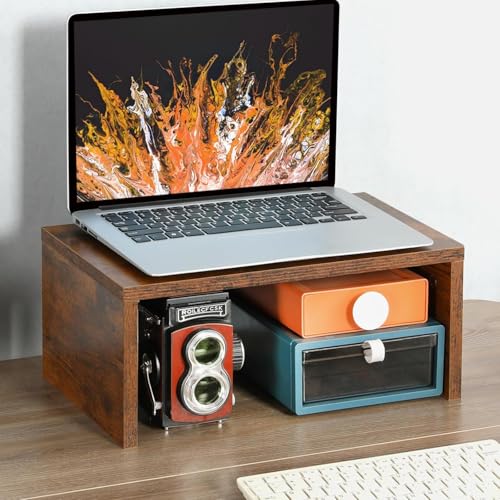 Image of Higher Monitor Stand Riser, Wood Monitor Riser with Storage for Desk Small Monitor Stand TV /Screen /PC /Laptop Riser Computer Stand Desktop Shelf (Brown)