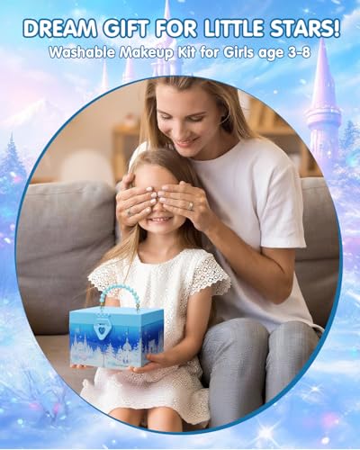 Kids Makeup Kit for Girl, Frozen Toys for Makeup Sets, Princess Toys Real Washable Cosmetic Set with Mirror, Play Make Up Birthday Gifts for 5 6 7 8 9 10 11 12 Years Old Kid