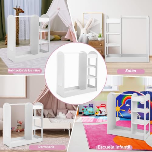 Miniatura 7 de Goplus Armario De Almacenamiento Infantil Con Espejo, Armario Con 4 Estantes Abiertos, Para Niños De 2 Años , Adecuado Para Dormitorio, Sala De Estar, Jardín De Infantes, 93,5 X 38 X 100 Cm Blanco
