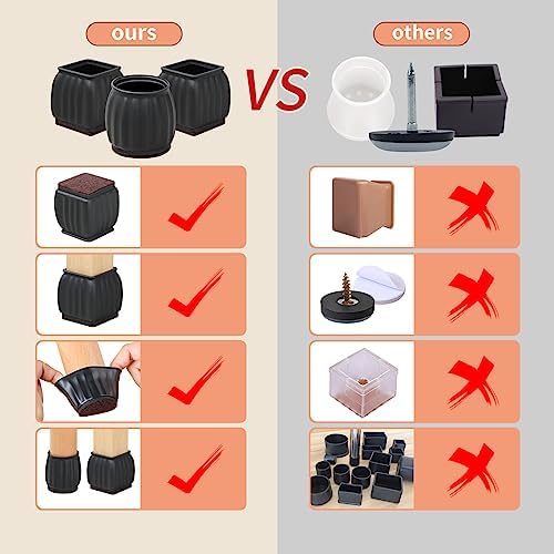 Ezprotekt 32PCS Small Chair Leg Floor Protectors, 1.5" Black Chair Feet Cover, Square Furniture Sliders Felt Bottom Silicone Chair Leg Caps for Protecting Hardwood/Tile Floors from Scratches and Noise