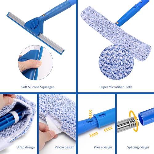Window Cleaning Equipment 3.2M Window Squeegee Cleaner Tool Kit With Long Handle Window Washing Squeegee Cleaning Microfiber Scrubber For Home Shower Glass Mirror Door Car - 4