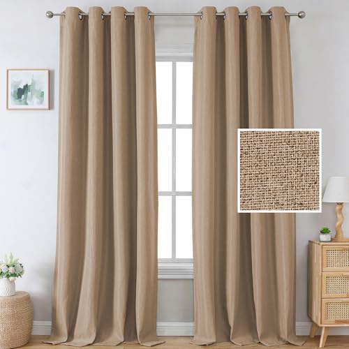 H.VERSAILTEX Linen Blackout Curtains 84 Inches Long for Bedroom/Living Room