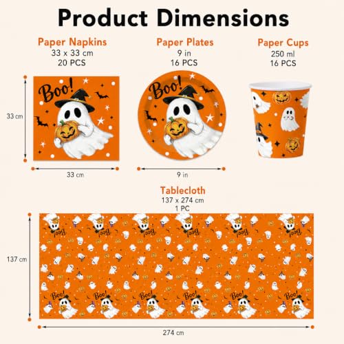 AURALIN 53P Halloween Party Tableware Orange Ghost Paper Set for 16 — photo 2