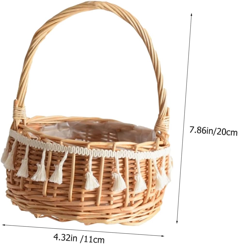 Holibanna Flower Girl Basket Rattan Woven Basket with Handle 7.87X4.33X4.33 Inch Rustic Storage for Wedding Party Petals and