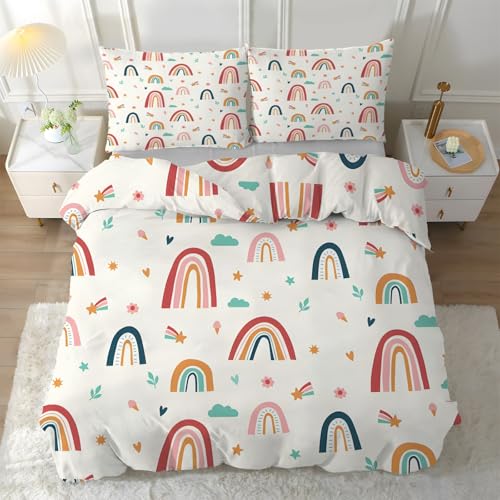 Funda Nórdica Cama 105 Arcoíris, Funda Edredon 200x200 Microfibra Suave, Ropa de Cama Boho 3 Piezas - Funda Nordica Bohemio y 2 Funda de Almohada 50x75 con Cremallera, Y-319