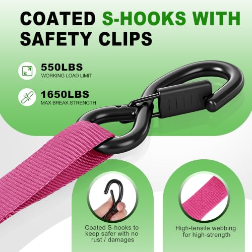 Image of Retractable Ratchet Straps (4-Pack) - 1in x 10ft, Pink Ratchet Straps