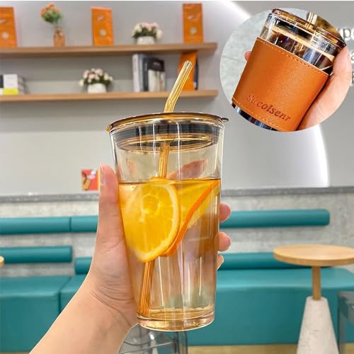 Image of Glass Mug with Bamboo Lid and Straw, 510ml, for Cold Drinks, Smoothies, Coffee(Pack of 1) (Customised Glass Mug with Name Big)