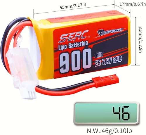 Miniatura 4 de SUNPADOW 7.4V 2S RC Small Lipo Battery 25C 900mAh with JST Connector Rechargeable for RC Airplane Receiver Aircraft Quadcopter Helicopter Drone FPV