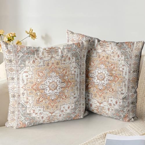 XPHZZL Pack of 2 Short Plush Soft Decorative Cushion Covers 45 x 45 cm Square Throw Pillow Case Boho Style Pillowcases for Sofa Bedroom Outdoor Patio Garden Brown with Invisible Zipper 18x18 Inch