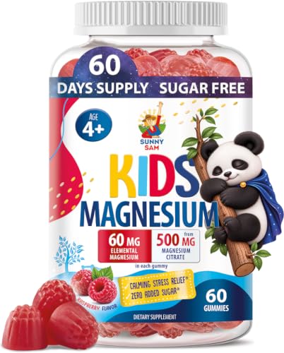 Sugar-Free Magnesium Gummies for Kids & Teens - 500mg Calm Magnesium Citrate - Chewable Magnesium Gummy Supplement for Sleep, Mood & Muscle Support - Citrato de Magnesio para Niños - 60 Days Supply