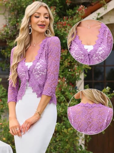 Image of Allegra K Floral Lace Shrugs for Women's Evening 3 /4 Sleeves Formal Elegant Bolero Cardigan