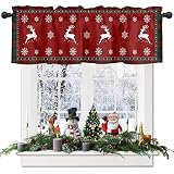 WARM TOUR Christmas Winter Snowflakes with Elks Window Valance Curtains Red and Green Classic Tartan