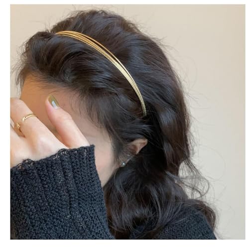 Deghew Gold Metal Thin Headbands for Women Multi Layers Fashion Headpiece Thin Layered Gold Hairbands Hair Accessories for Girls
