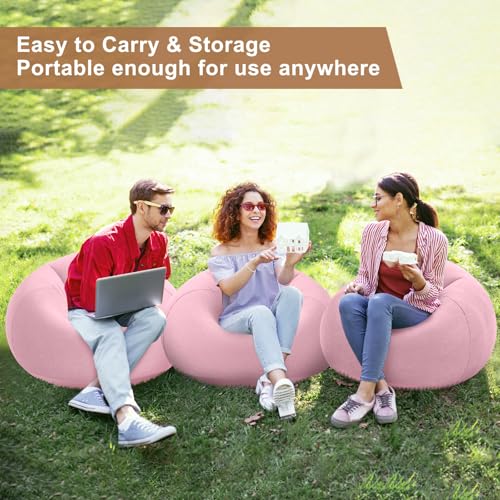 Image of Realspring 6 Pcs Inflatable Bean Bag Chair, Air Pump,Pink | Electric Pump for Inflation, Foldable Blow up Chairs for Outdoor Movie Seating, Portable Sofa for Adults Camping