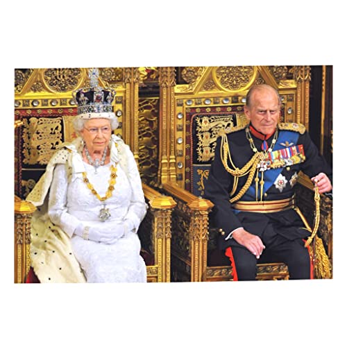 Poster Reine d'Angleterre vintage pour salon chic avec Elisabeth et Philip