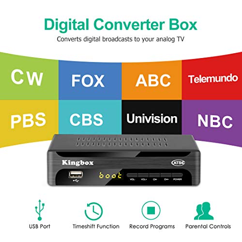 Kingbox Digital Converter Box for Analog TV, ATSC Tuner 1080P with Recording TV Shows, USB Multimedia Playback, and TV Tuner Function (2019 Version)