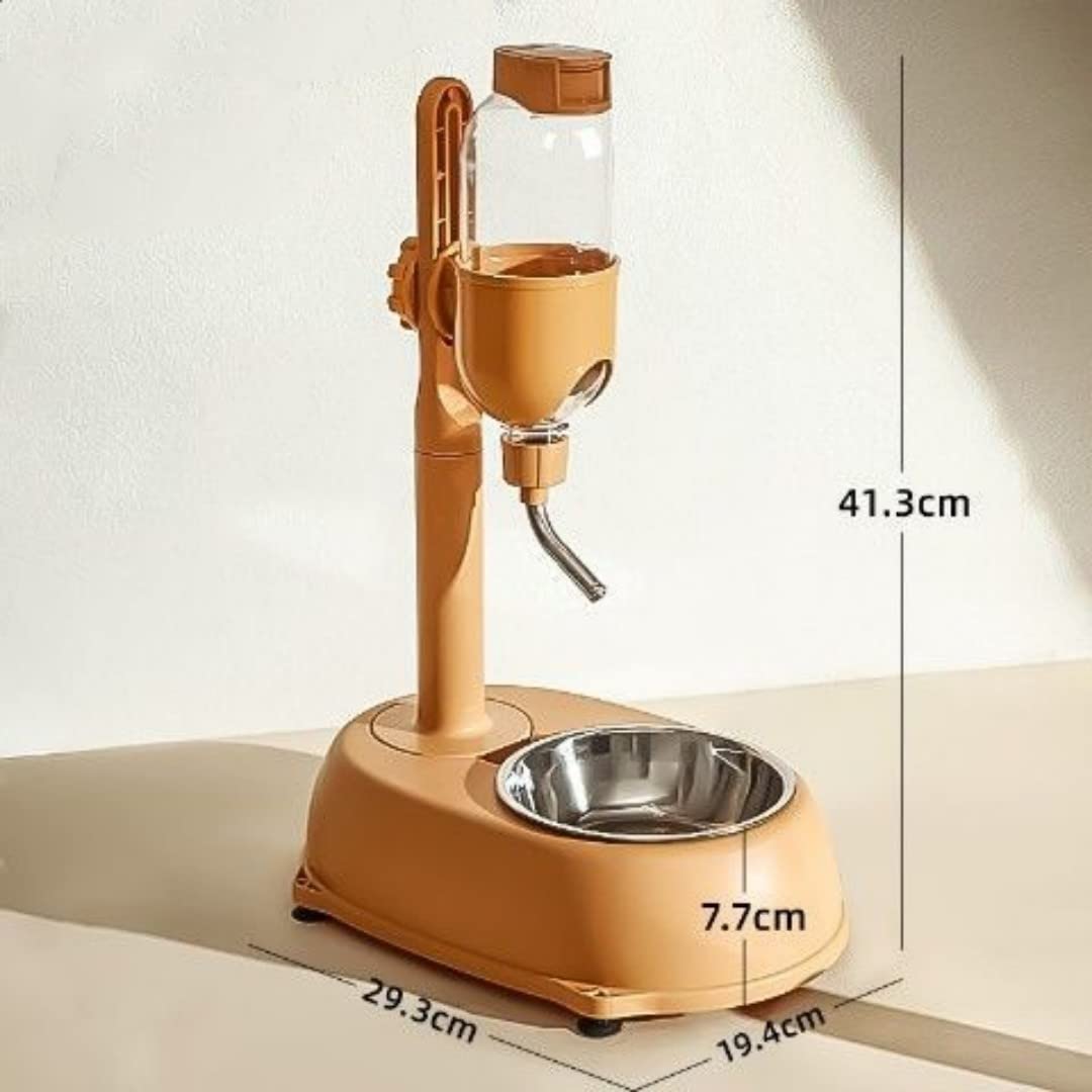 Pet Standing Water Dispenser Bowl 500ml Multifunctional Dog Water Bottle Stand Automatically Feeding Water Detachable Height for Dogs Cats (Orange)