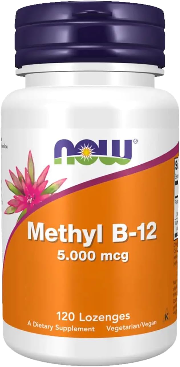 NOW Foods Methyl B12 - Methylcobalamin Plus Folic Acid - 5,000 MCG (120 Lozenges)