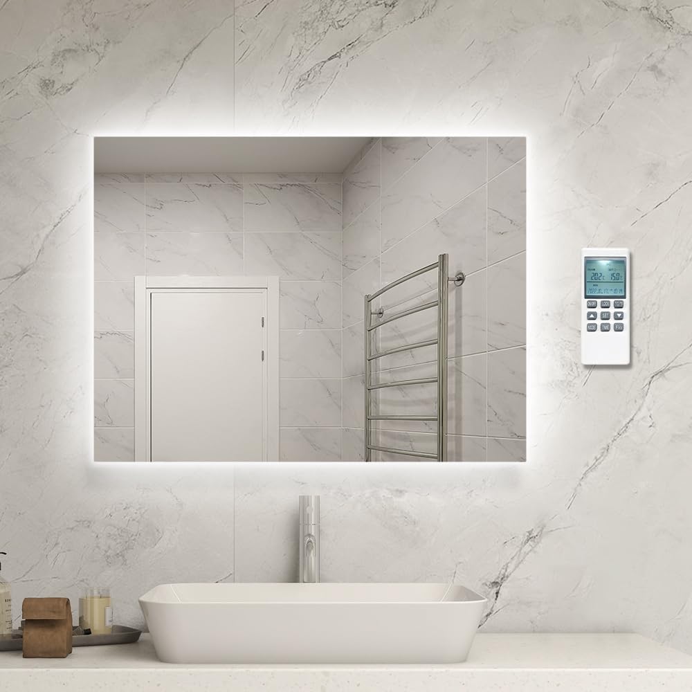 Byecold Remote Control+Led Heated Mirror Infrared Heating Panel (800 X 600) | 450W | Smart Mirror Heater With Led Light | Built In Thermostat- Remote Control